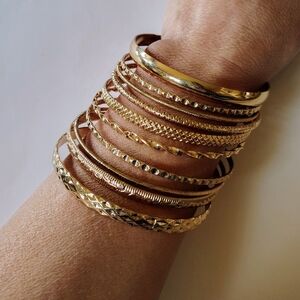 Set of 10 Gold Plated Stacking Bangle Bracelets